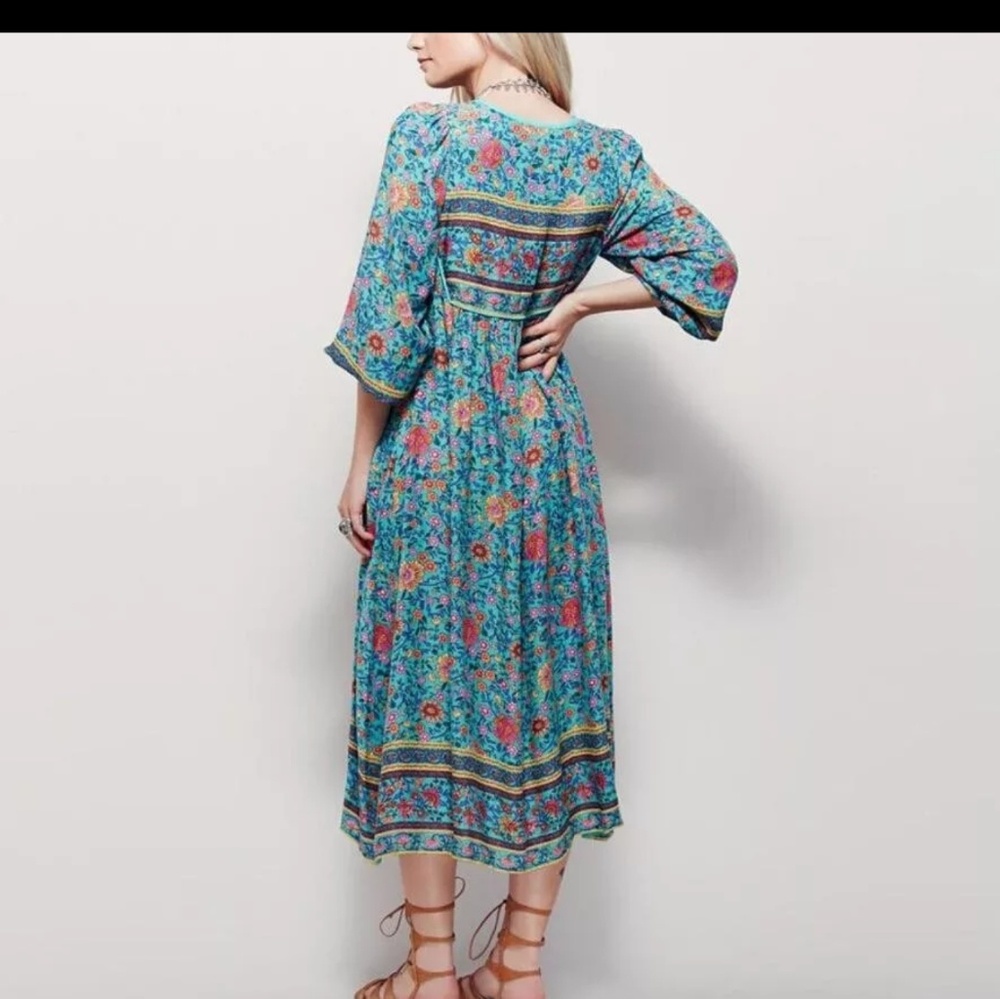 LAST 1 3X Boho blue gypsy rayon floral maxi dress - Picture 2 of 8
